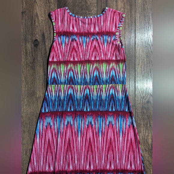 California Woman Bright Pink & Blue Striped Maxi Rayon Dress Size M Colorful - Picture 15 of 16